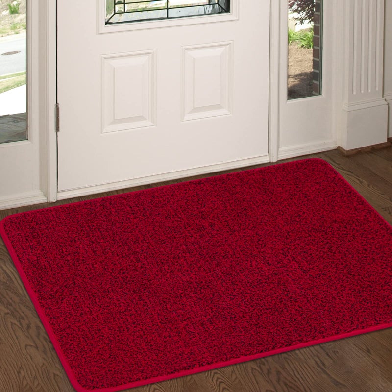 LINLA Indoor Doormat, Super Absorbs Mud Mat, Washable Non-Slip Rubber Clean Mat for Doorways Inside Dirt Trapper Mats Shoes Scraper, 24x35 Inches Red and Black Mixed Color - Image 1